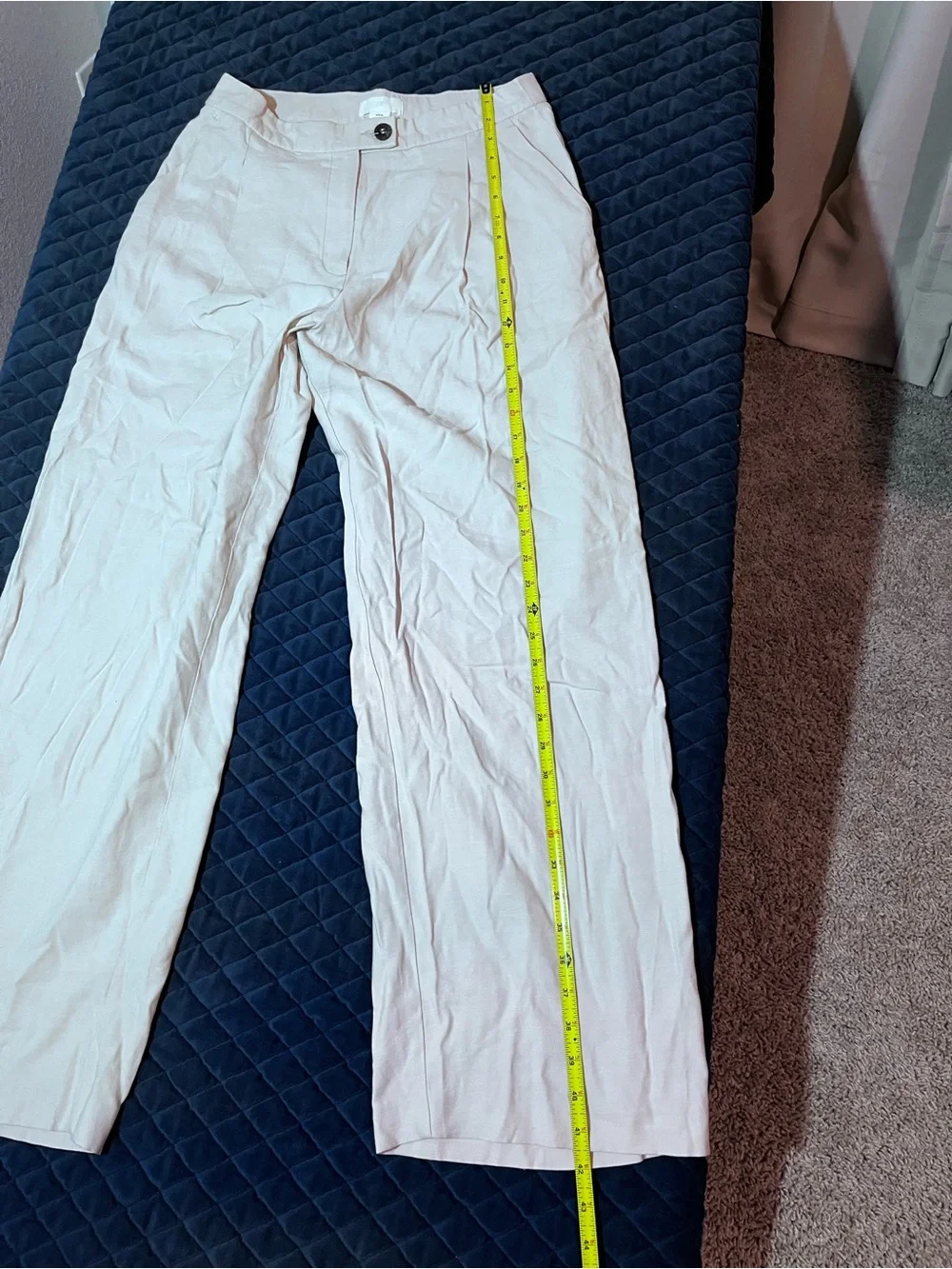 Linen Style Cream Wide-Leg Women's Pants Loose Fit - Cute Casual US Size 8